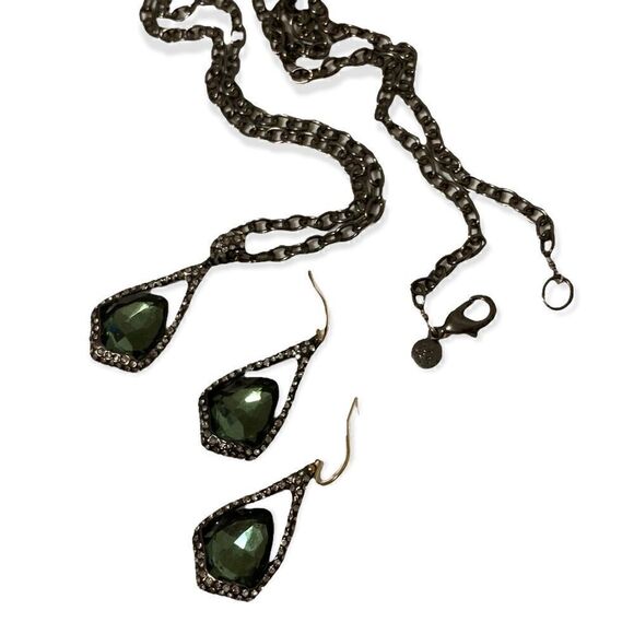 ❤️SOLD❤️ALEXIS BITTAR Suspended Faceted Green Hematite Pendant Necklace - Picture 5 of 9